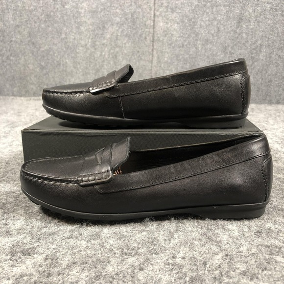 Geox Shoes Women's Size 7 Black Leather Loafers Respira D642TA Made In Italy - Picture 3 of 16